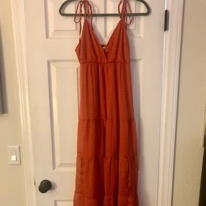 Chiffon tiered red orange pattern dress